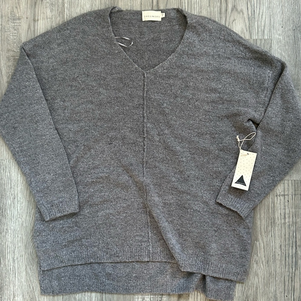 Dreamers Charcoal Oversized V-Neck‎ Sweater Midnight Sz M